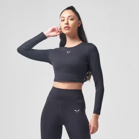 ESSENTIAL LONG SLEEVE CROP TOP – BLACK